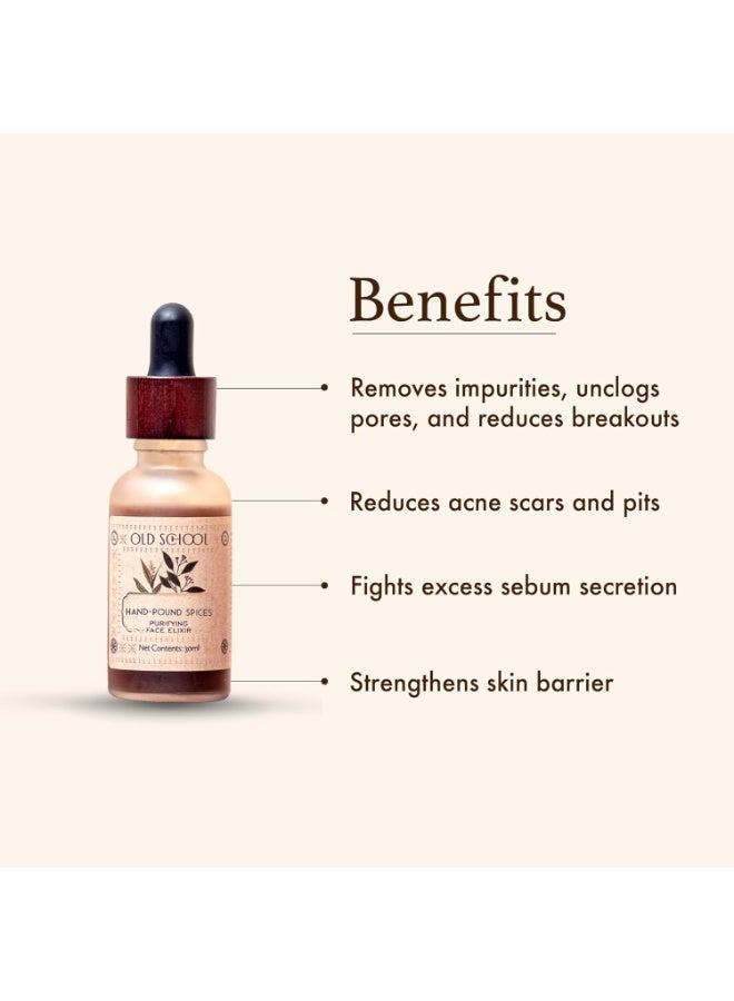 Old School Rituals Hand-Pounded Spices Purifying Face Elixir | Detoxifying & Clarifying Serum for Healthy, Glowing Skin | Anti-Acne, Pigmentation, and Anti-Aging | Infused with Natural Spices | 30ml - Image 3